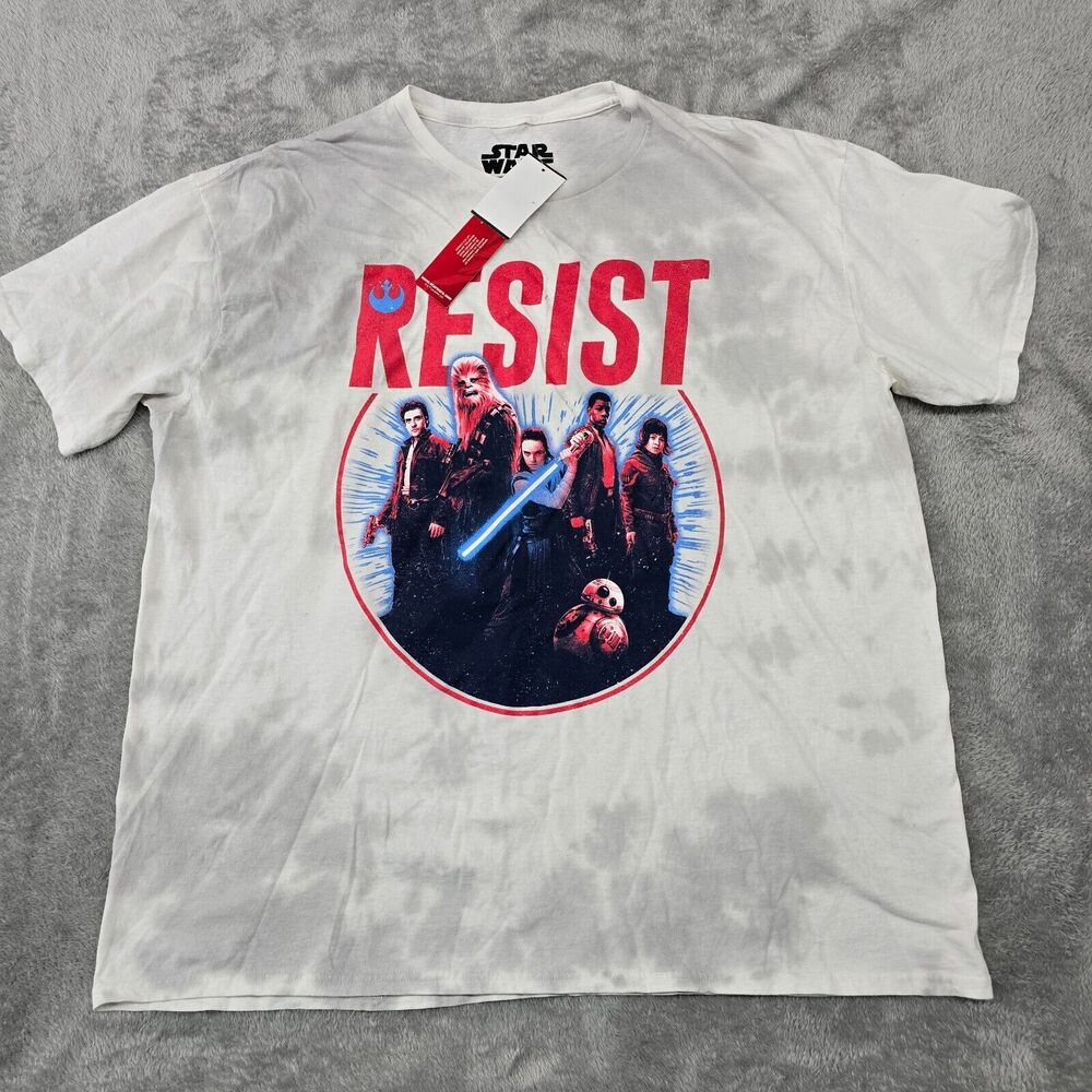 Star Wars Men's Resistance T-Shirt White Gray Print Front Logo Size XL